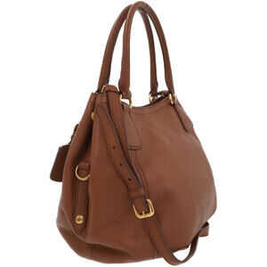 Prada Bag Brown Daino calfskin Leather 2way Tote pebbled Vitello leather